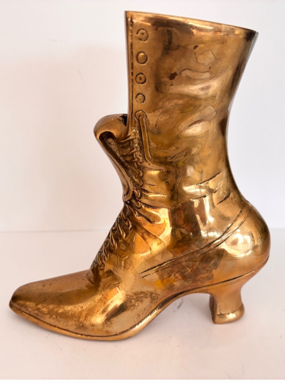 Victorian Vintage Brass Boot Planter Shelf Decor MCM Hollywood Regency Art Deco - Picture 5 of 10